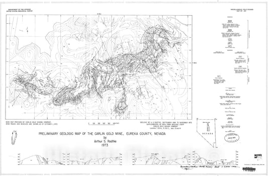 Map : Preliminary geologic map of the Carlin Gold Mine, Eureka County, Nevada, 1973 Cartography Wall Art :