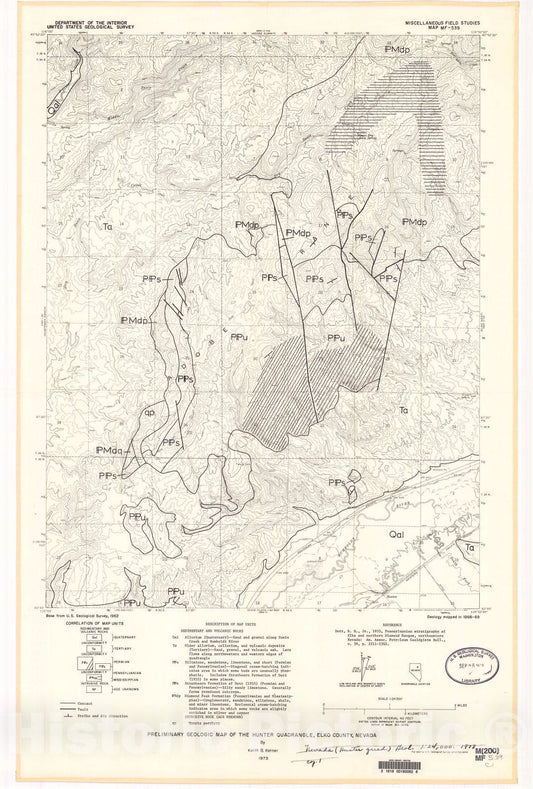 Map : Preliminary geologic map of the Hunter quadrangle, Elko County, Nevada, 1973 Cartography Wall Art :