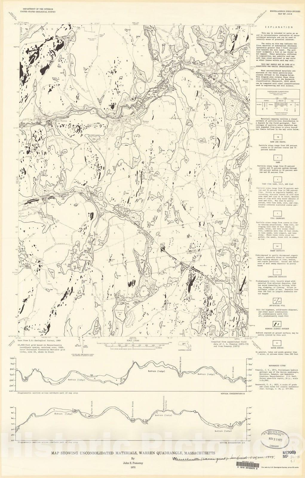 Map : Map showing unconsolidated materials, Warren County, Massachusetts, 1973 Cartography Wall Art :