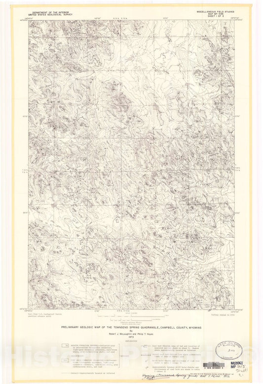 Map : Preliminary geologic map of the Townsend Spring quadrangle, Campbell County, Wyoming, 1973 Cartography Wall Art :