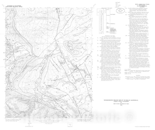 Map : Reconnaissance geologic map of the Beulah quadrangle, Pueblo County, Colorado, 1973 Cartography Wall Art :