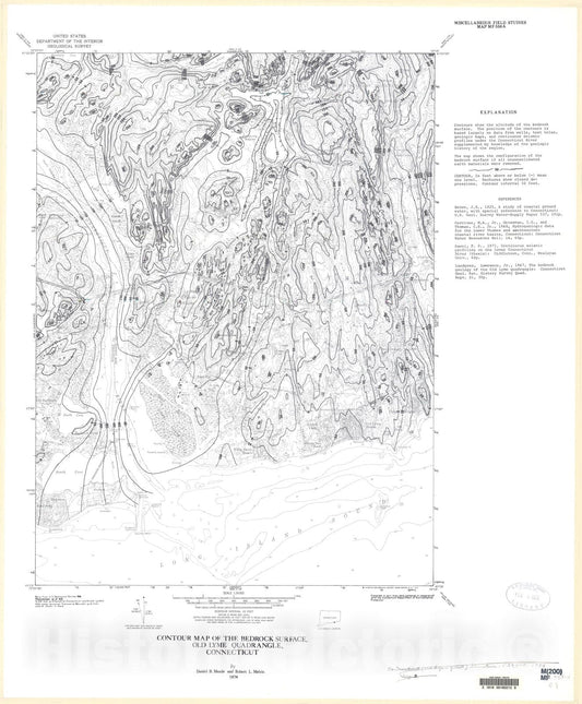 Map : Contour map of the bedrock surface, Old Lyme quadrangle, Connecticut, 1974 Cartography Wall Art :