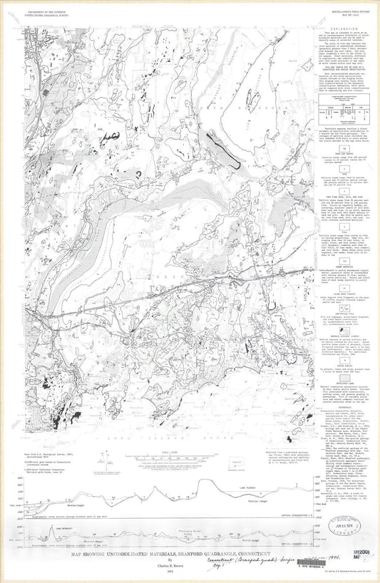 Map : Map showing unconsolidated materials, Branford quadrangle, Connecticut, 1974 Cartography Wall Art :