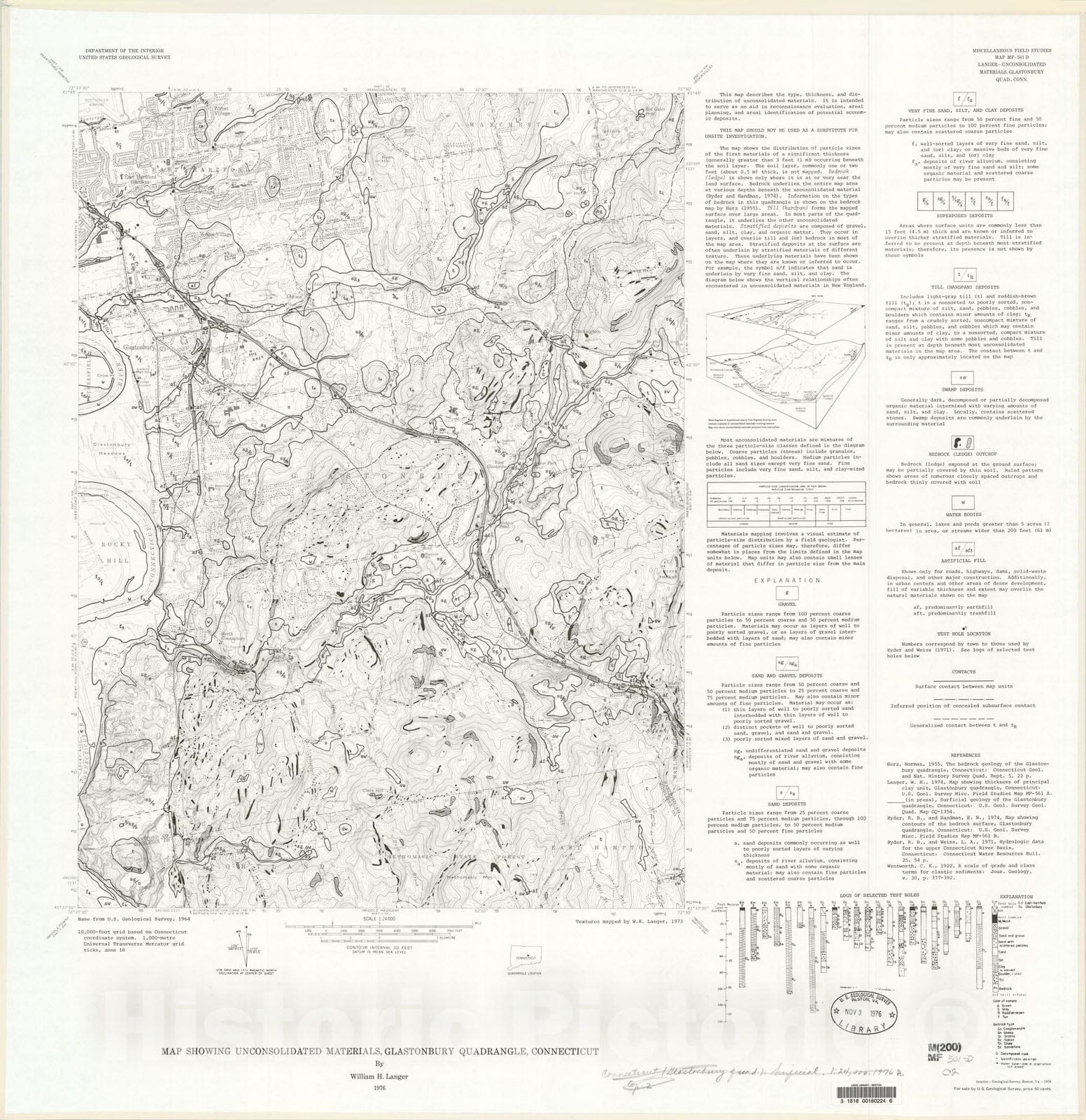 Map : Map showing unconsolidated materials, Glastonbury quadrangle, Connecticut, 1976 Cartography Wall Art :