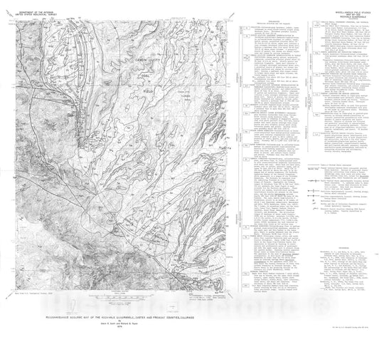Map : Reconnaissance geologic map of the Rockvale quadrangle, Custer and Fremont Counties, Colorado, 1974 Cartography Wall Art :
