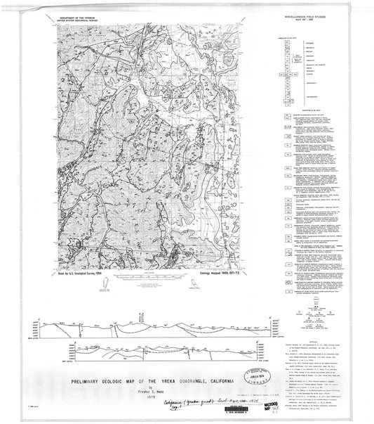 Map : Preliminary geologic map of the Yreka quadrangle, California, 1974 Cartography Wall Art :