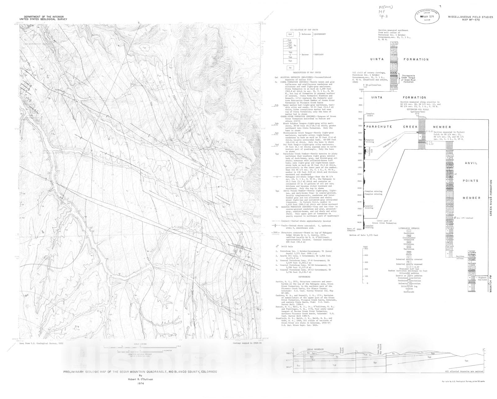 Map : Preliminary geologic map of the Segar Mountain quadrangle, Rio Blanco County, Colorado, 1974 Cartography Wall Art :