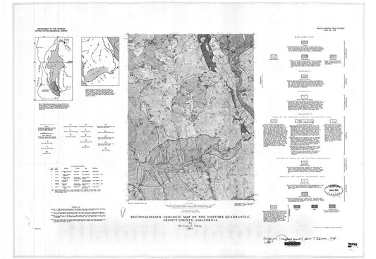 Map : Reconnaissance geologic map of the Hayfork quadrangle, Trinity County, California, 1974 Cartography Wall Art :