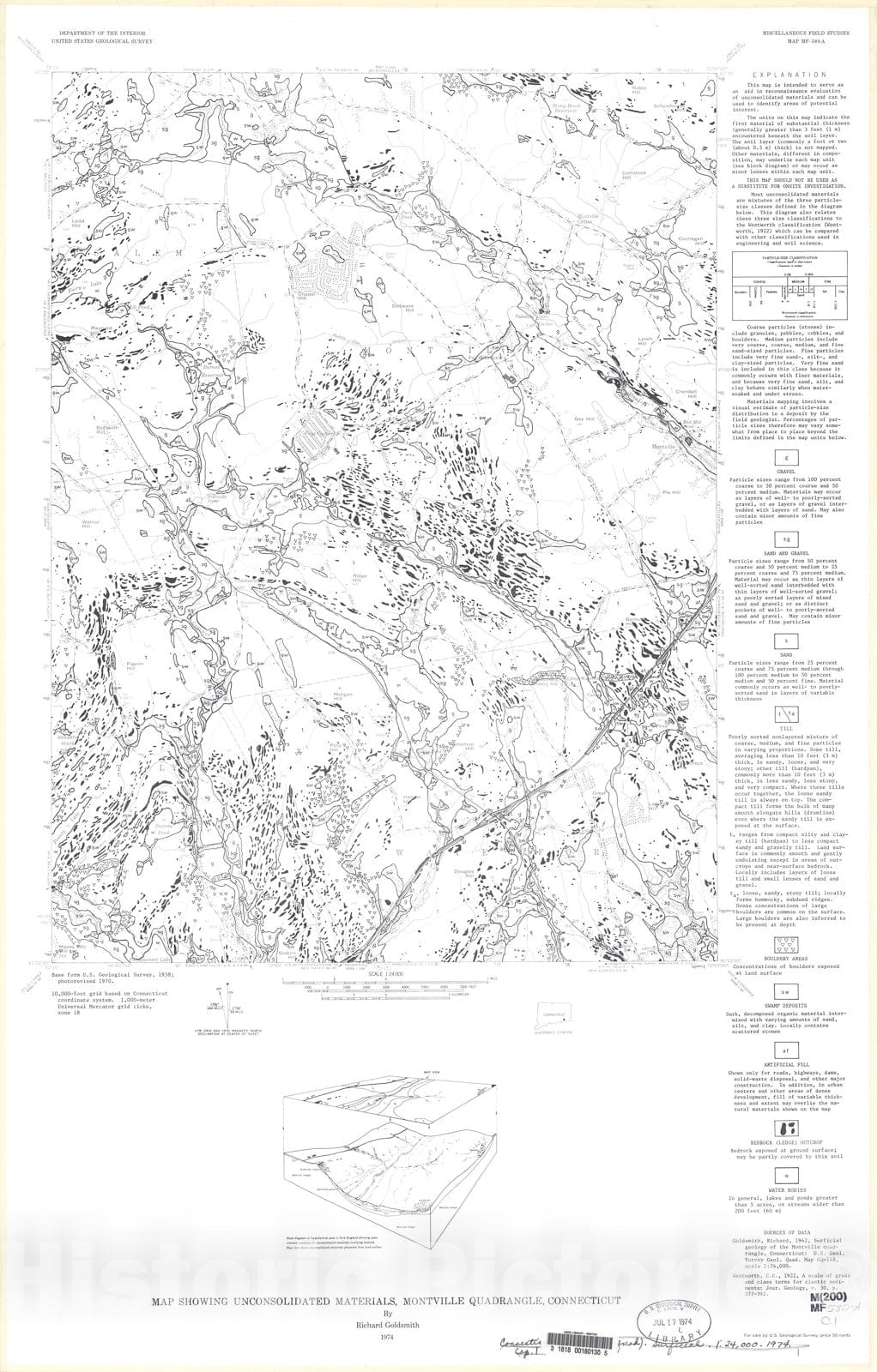 Map : Map showing unconsolidated materials, Montville quadrangle, Connecticut, 1974 Cartography Wall Art :