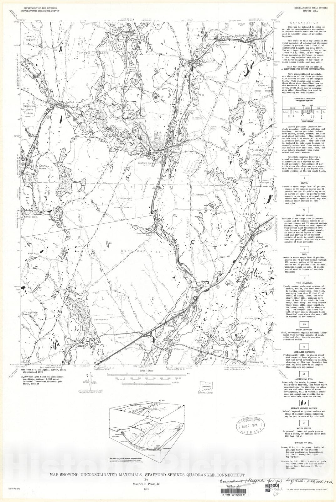 Map : Map showing unconsolidated materials, Stafford Springs quadrangle, Connecticut, 1974 Cartography Wall Art :