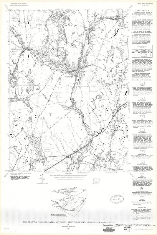 Map : Map showing unconsolidated materials, Stafford Springs quadrangle, Connecticut, 1974 Cartography Wall Art :
