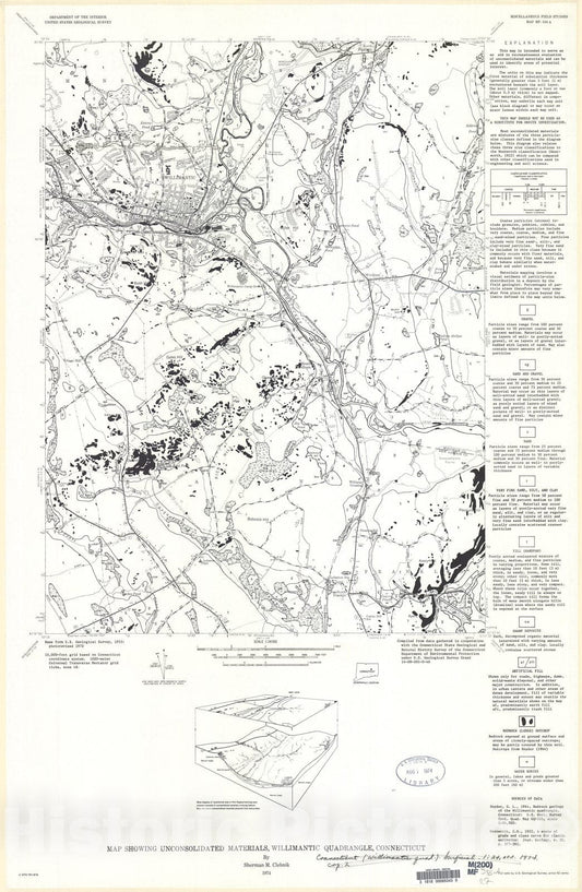 Map : Map showing unconsolidated materials, Willimantic quadrangle, Connecticut, 1974 Cartography Wall Art :