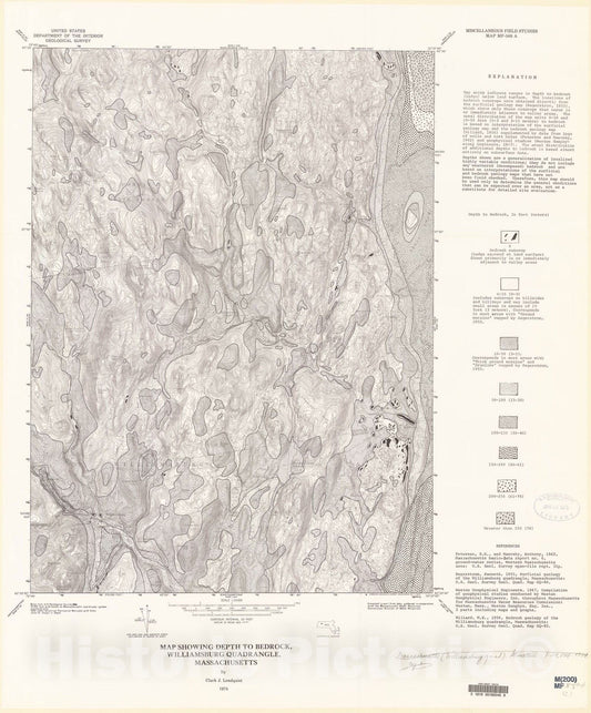 Map : Map showing depth to bedrock, Williamsburg quadrangle, Massachusetts, 1974 Cartography Wall Art :