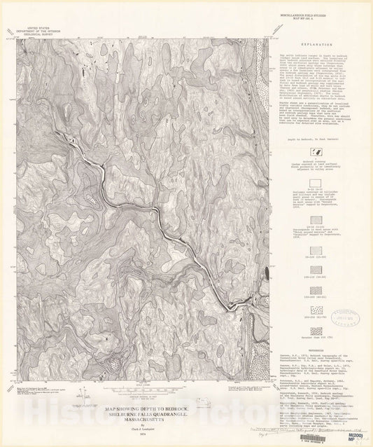 Map : Map showing depth to bedrock, Shelburne Falls quadrangle, Massachusetts, 1974 Cartography Wall Art :