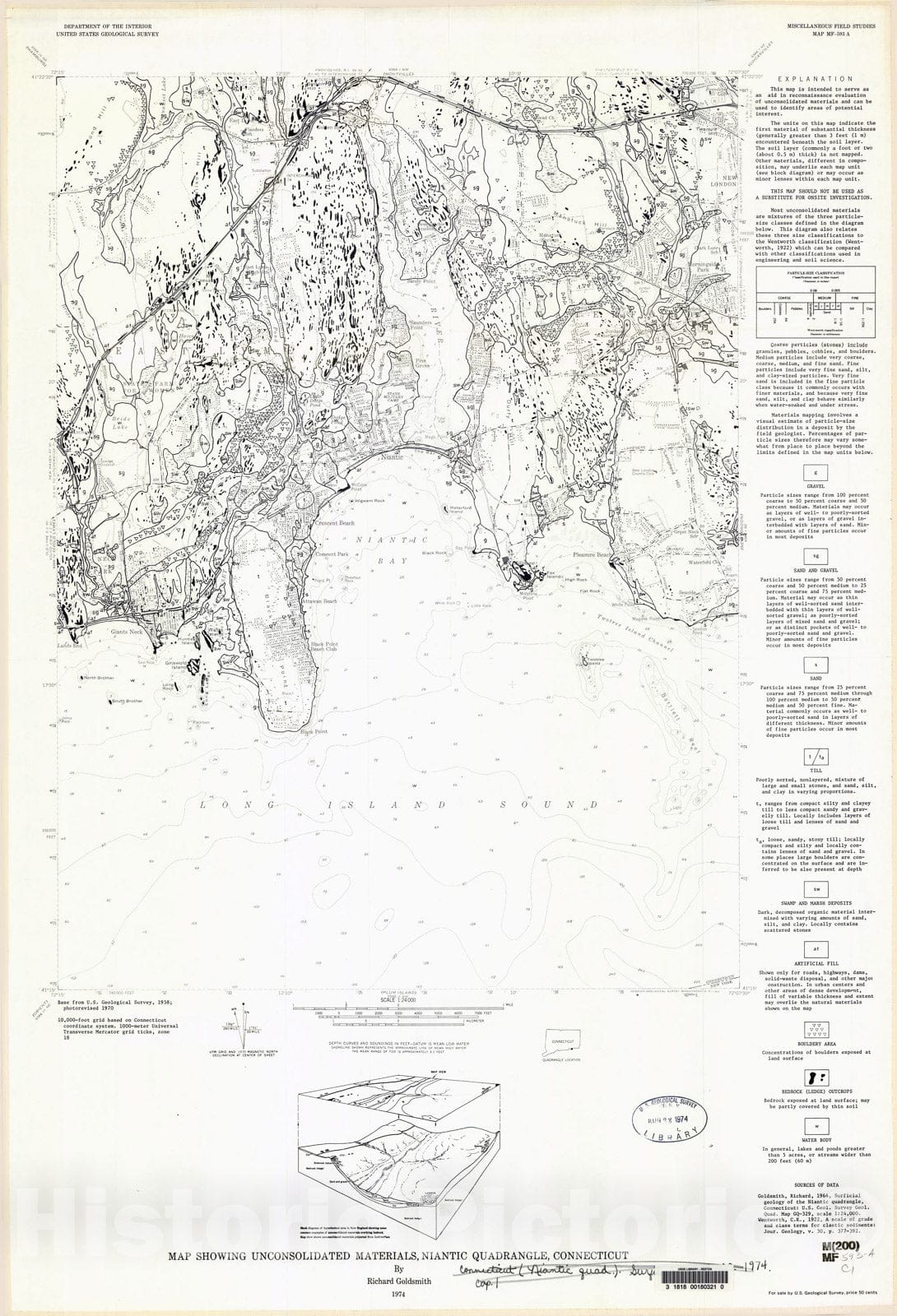 Map : Map showing unconsolidated materials, Niantic quadrangle, Connecticut, 1974 Cartography Wall Art :