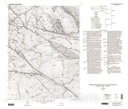 Map : Reconnaissance geologic map of the Pine quadrangle, Jefferson County, Colorado, 1974 Cartography Wall Art :