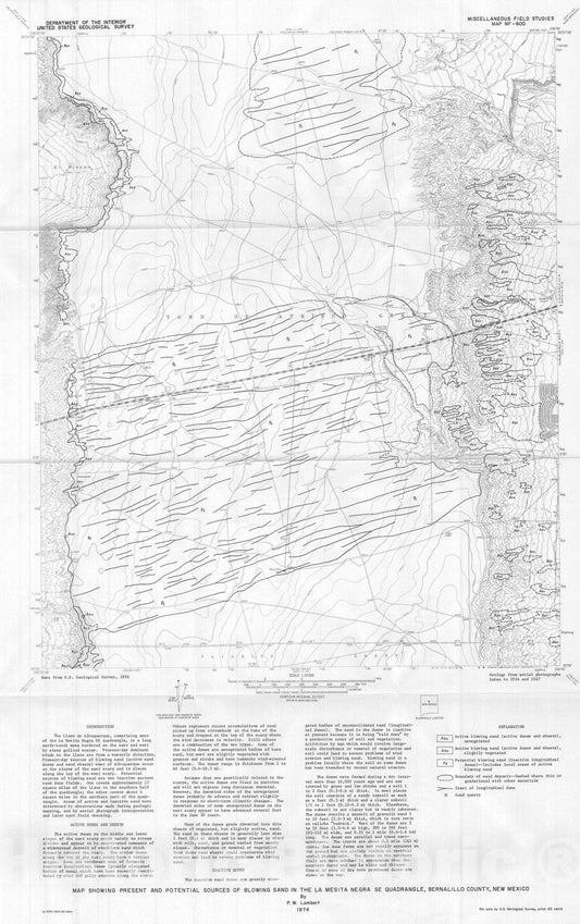 Map : Map showing present and potential sources of blowing sand in the La Mesita Negra SE quadrangle, Bernalillo County, New Mexico, 1974 Cartography Wall Art :
