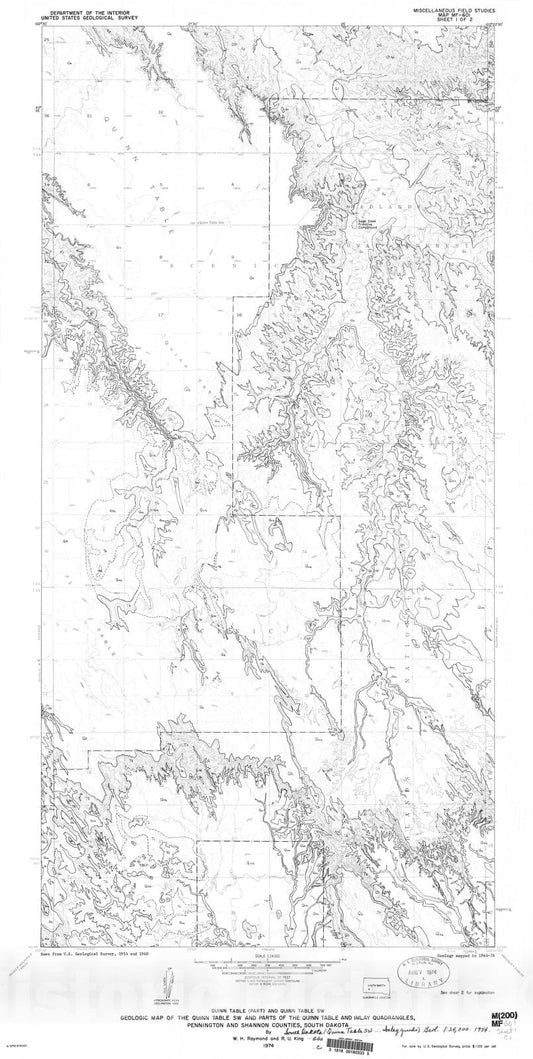 Map : Geologic map of the Quinn Table SW and parts of the Quinn Table and Imlay quadrangles, Pennington and Shannon, South Dakota, 1974 Cartography Wall Art :