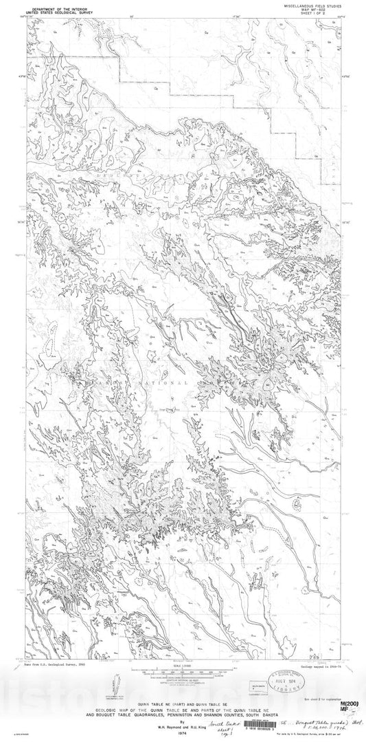 Map : Geologic map of the Quinn Table SE and parts of the Quinn Table NE and Bouquet Table quadrangles, Pennington and Shannon Counties, South Dakota, 1974 Cartography Wall Art :