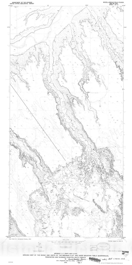 Map : Geologic map of the Scenic and parts of the Brennan Flat and Sheep Mountain Table quadrangles, Pennington and Shannon Counties, South Dakota, 1974 Cartography Wall Art :