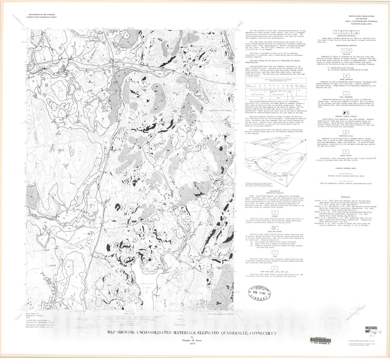 Map : Map showing unconsolidated materials, Ellington quadrangle, Connecticut, 1979 Cartography Wall Art :