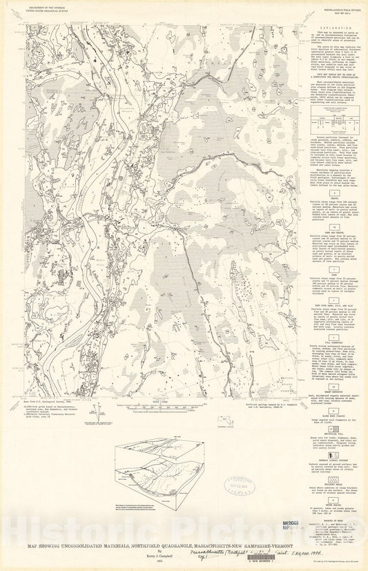 Map : Map showing unconsolidated materials, Northfield quadrangle, Massachusetts-New Hampshire-Vermont, 1974 Cartography Wall Art :