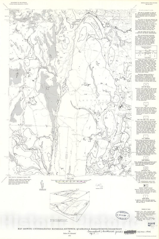 Map : Map showing unconsolidated materials, Southwick quadrangle, Massachusetts-Connecticut, 1974 Cartography Wall Art :