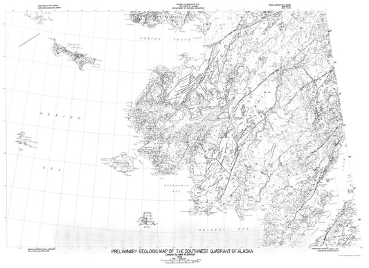 Map : Preliminary geologic map of the southwest quadrant of Alaska, 1974 Cartography Wall Art :