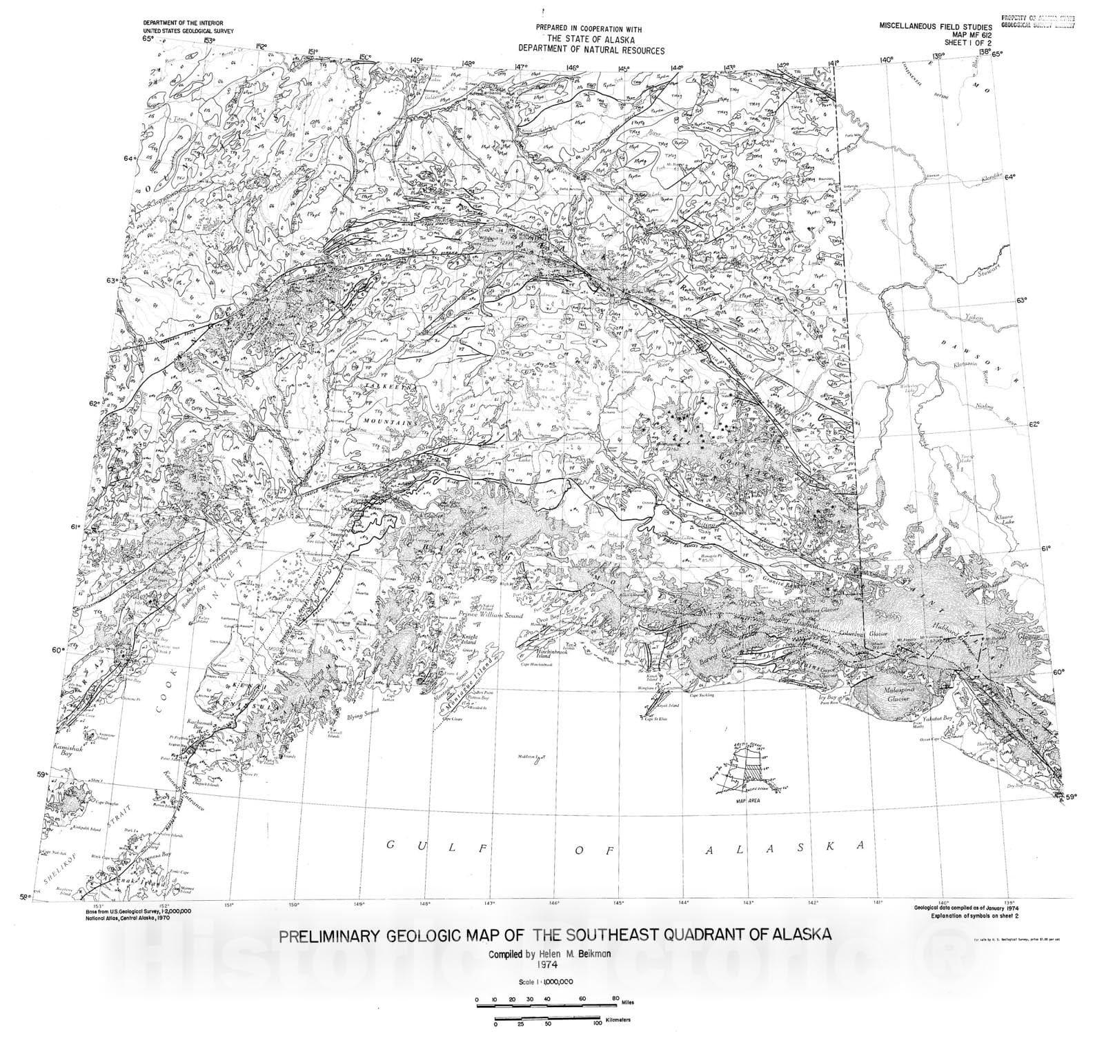 Map : Preliminary geologic map of the southeast quadrant of Alaska, 1974 Cartography Wall Art :