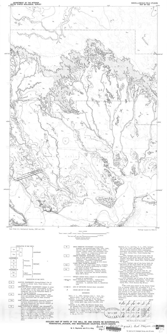 Map : Geologic map of parts of the Wall SE and Conata NE quadrangles, Pennington, Jackson, and Washabaugh Counties, South Dakota, 1974 Cartography Wall Art :