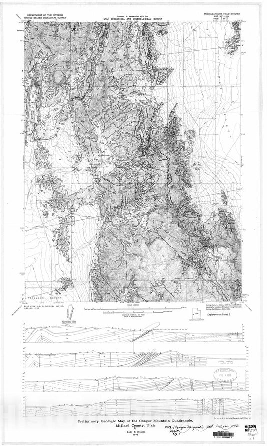 Map : Preliminary geologic map of the Conger Mountain quadrangle, Millard County, Utah, 1974 Cartography Wall Art :