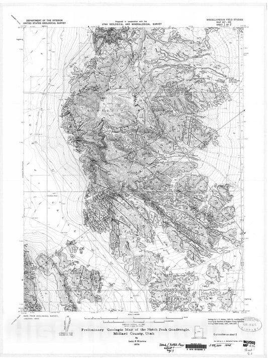 Map : Preliminary geologic map of the Notch Peak quadrangle, Millard County, Utah, 1974 Cartography Wall Art :