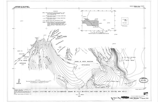 Map : Geologic and structure map of the southernmost Sangre De Cristo Mountains, San Miguel and Santa Fe Counties, New Mexico, 1975 Cartography Wall Art :