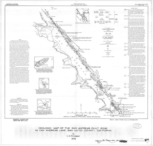 Map : Geologic map of the San Andreas Fault zone in San Andreas Lake, San Mateo County, California, 1975 Cartography Wall Art :