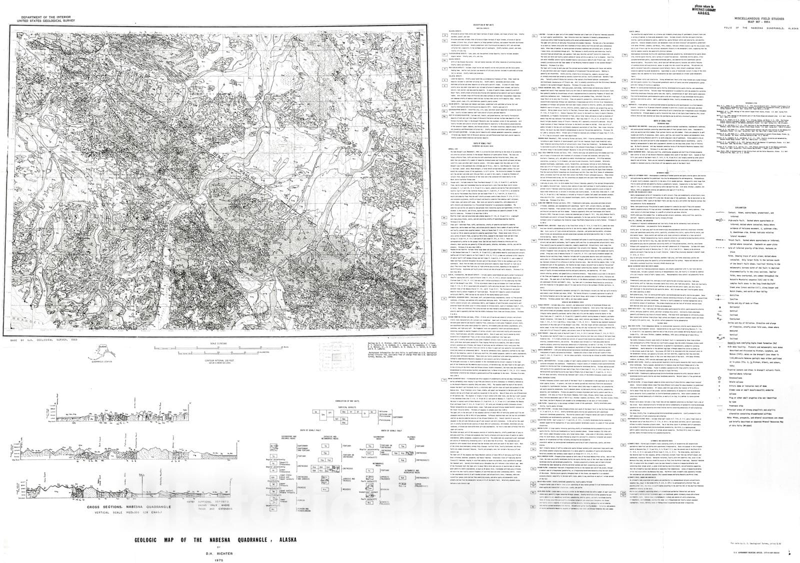 Map : Geologic map of the Nabesna quadrangle, Alaska, 1975 Cartography Wall Art :