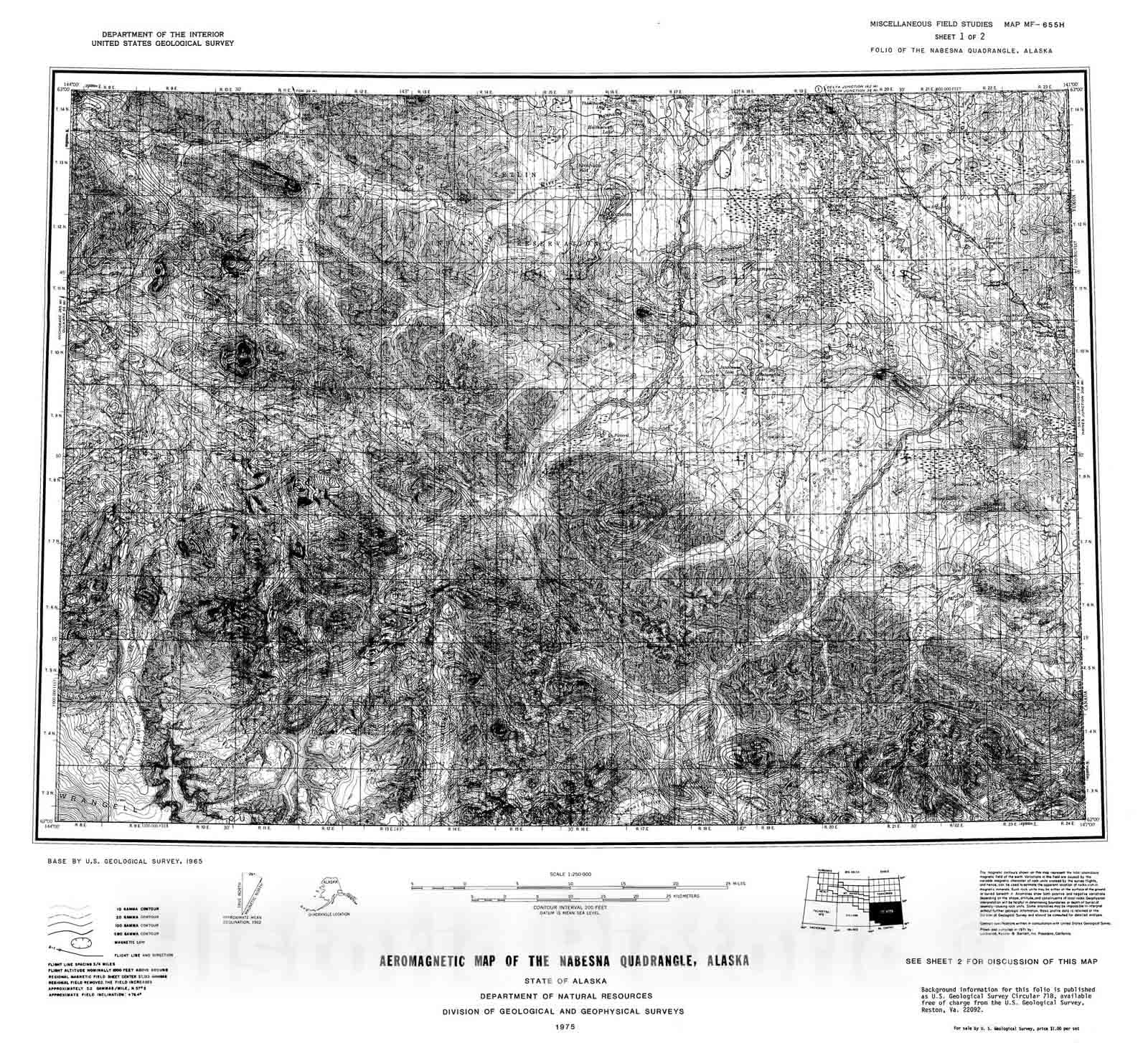 Map : Aeromagnetic map of the Nabesna quadrangle, Alaska, 1975 Cartography Wall Art :