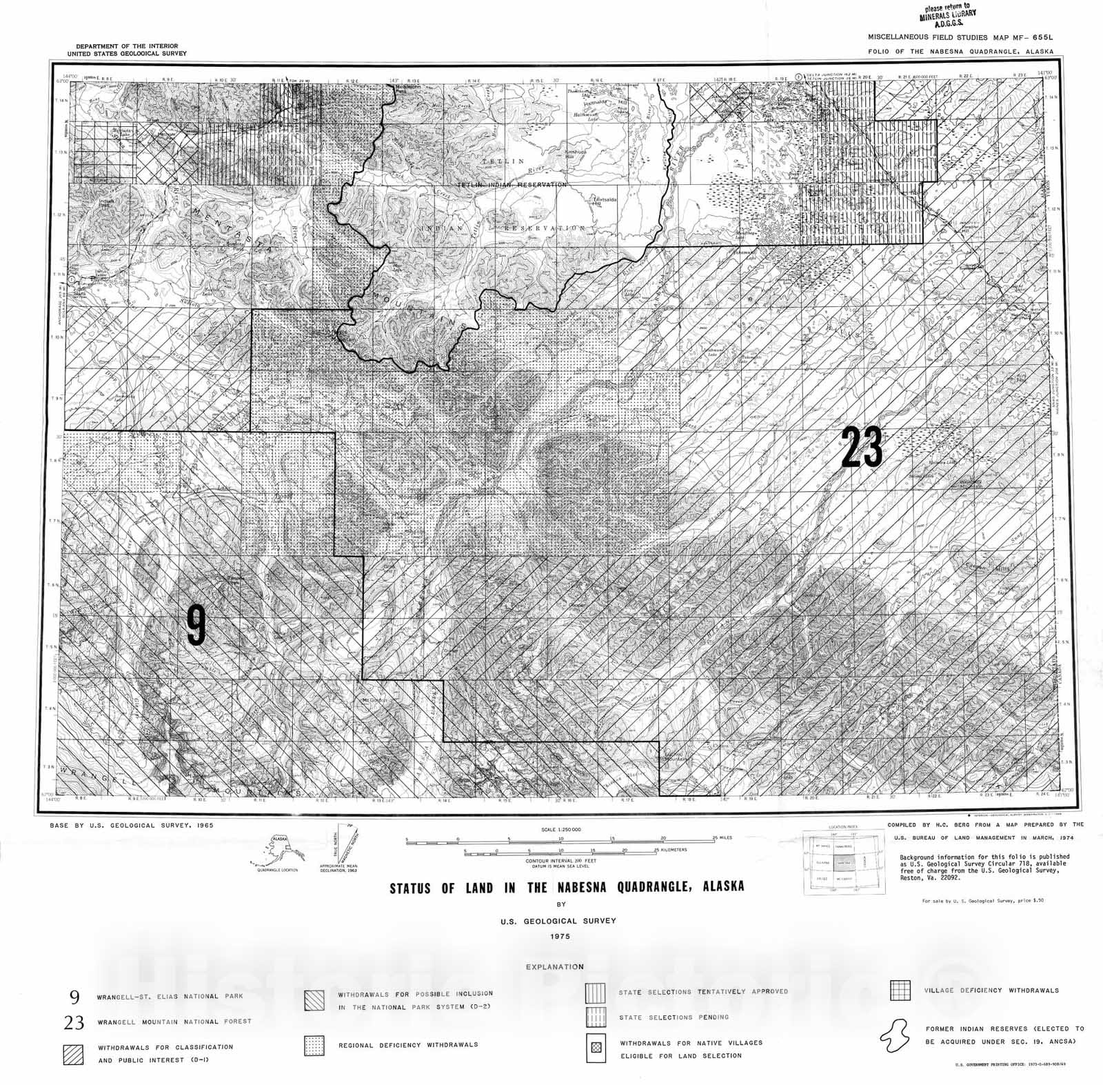 Map : Status of land in the Nabesna quadrangle, Alaska, 1975 Cartography Wall Art :