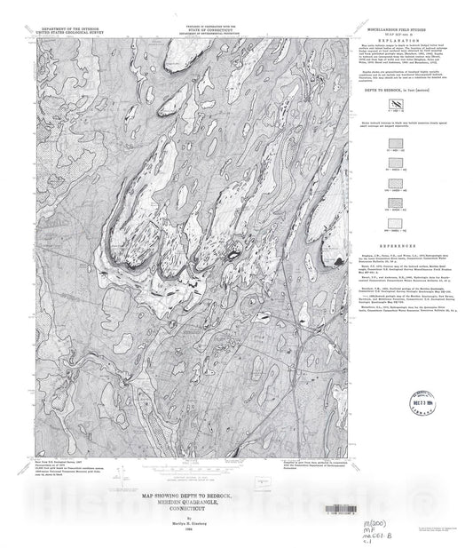 Map : Map showing depth to bedrock, Meriden quadrangle, Connecticut, 1984 Cartography Wall Art :