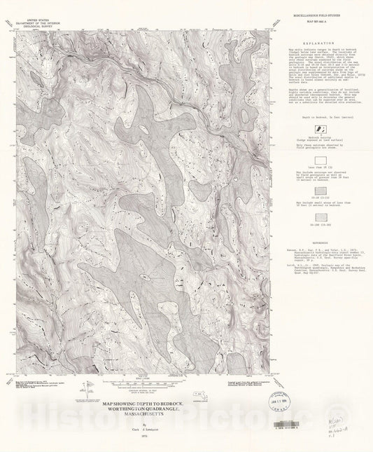 Map : Map showing depth to bedrock, Worthington quadrangle, Massachusetts, 1975 Cartography Wall Art :