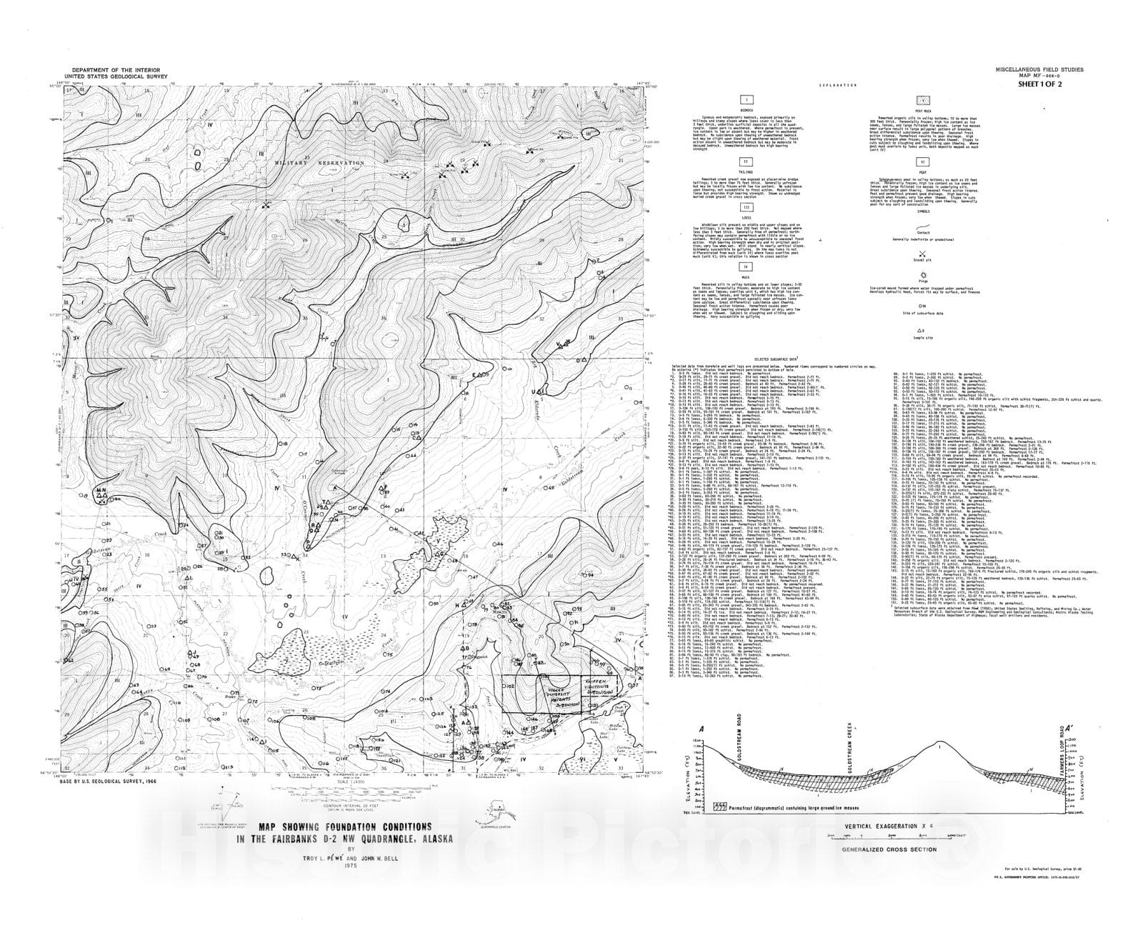 Map : Map showing foundation conditions in the Fairbanks D-2 NW quadrangle, Alaska, 1975 Cartography Wall Art :