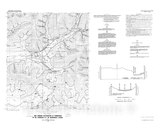 Map : Map showing distribution of permafrost in the Fairbanks D-2 NE quadrangle, Alaska, 1975 Cartography Wall Art :