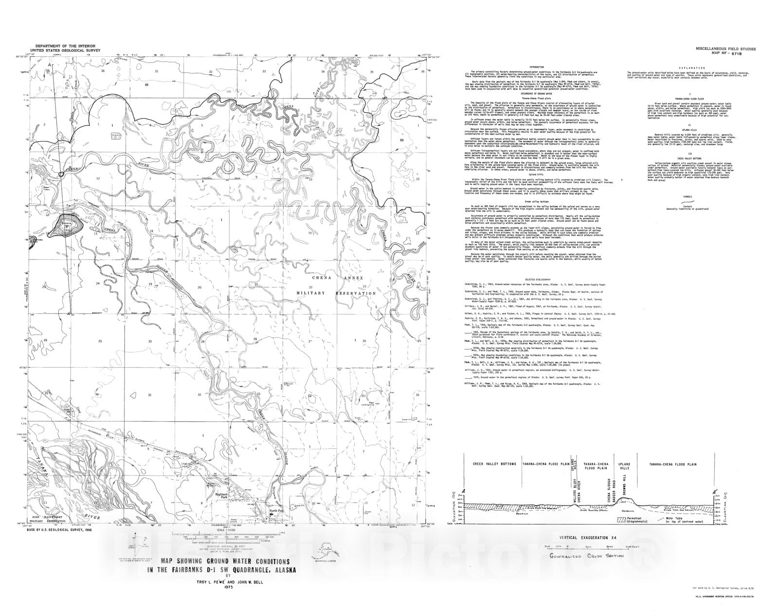 Map : Map showing ground water conditions in the Fairbanks D-1 SW quadrangle, Alaska, 1975 Cartography Wall Art :