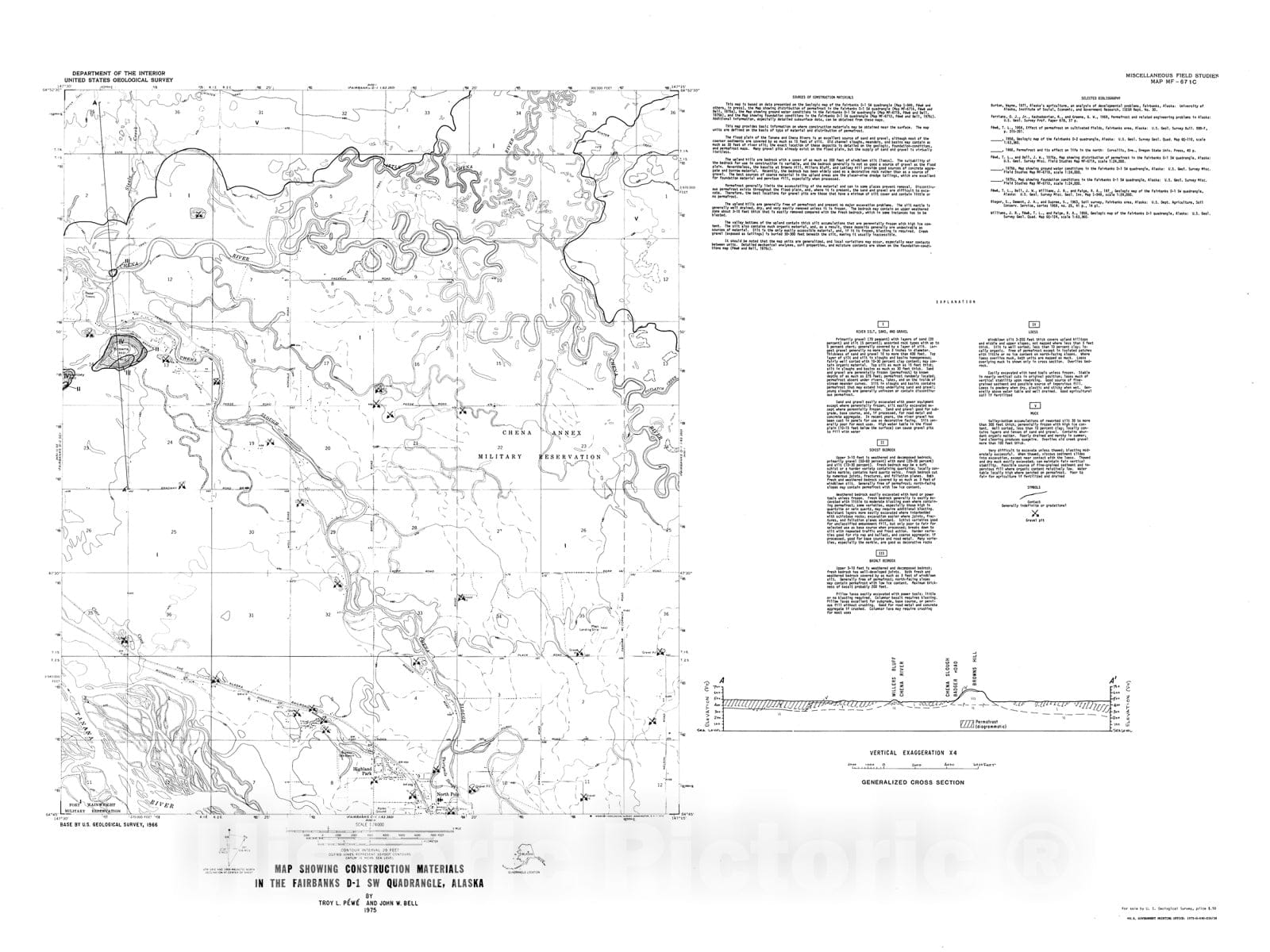 Map : Map showing construction materials in the Fairbanks D-1 SW quadrangle, Alaska, 1975 Cartography Wall Art :
