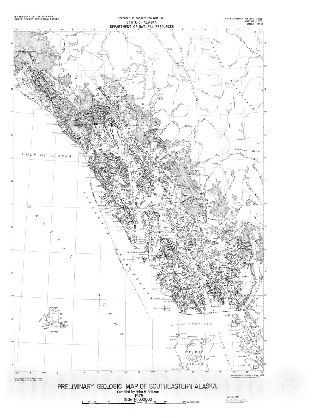 Map : Preliminary geologic map of southeastern Alaska, 1975 Cartography Wall Art :