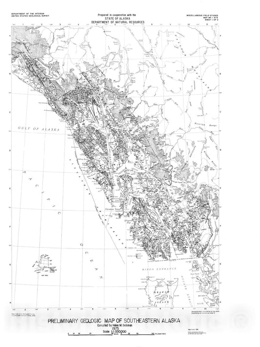 Map : Preliminary geologic map of southeastern Alaska, 1975 Cartography Wall Art :