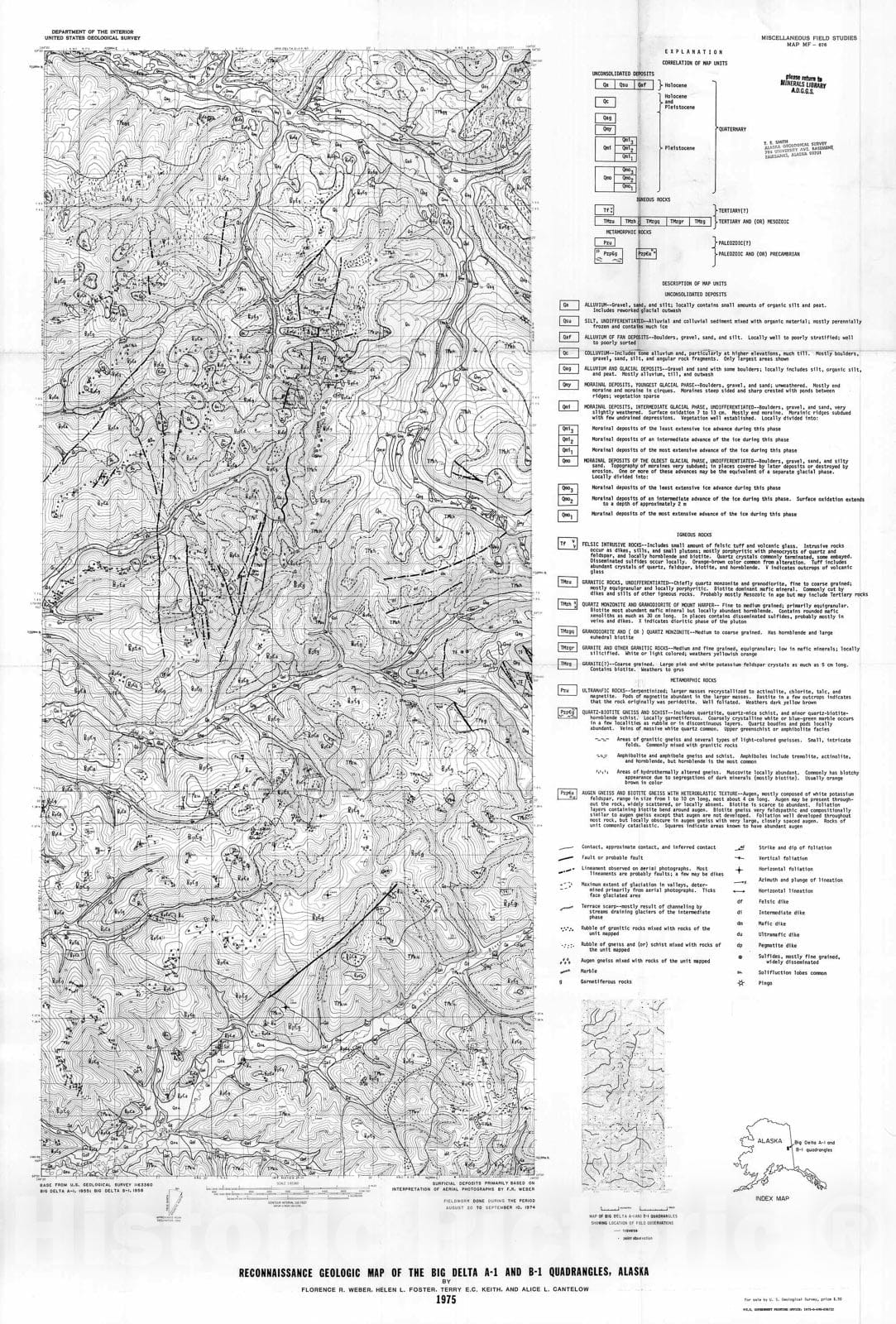 Map : Reconnaissance geologic map of the Big Delta A-1 and B-1 quadrangles, Alaska, 1975 Cartography Wall Art :