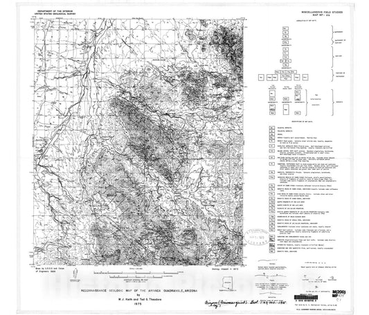 Map : Reconnaissance geologic map of the Arivaca quadrangle, Arizona, 1975 Cartography Wall Art :