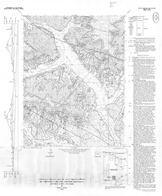 Map : Preliminary geologic map, oil shale yield histograms, and stratigraphic sections, Long Point quadrangle, Garfield County, Colorado, 1975 Cartography Wall Art :