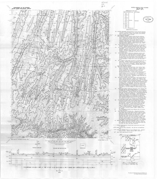 Map : Preliminary geologic map of the Cutoff Gulch quadrangle, Rio Blanco and Garfield Counties, Colorado, 1975 Cartography Wall Art :