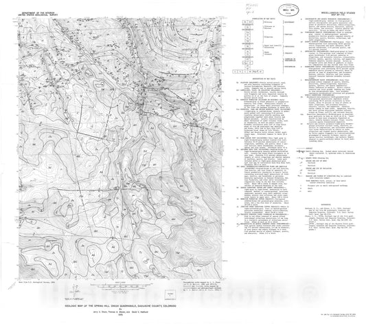 Map : Geologic map of the Spring Hill Creek quadrangle, Saguache County, Colorado, 1975 Cartography Wall Art :